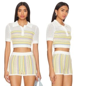 LOVERS AND FRIENDS | Shelly Knit Crochet Polo in Light Yellow Multi | Size M